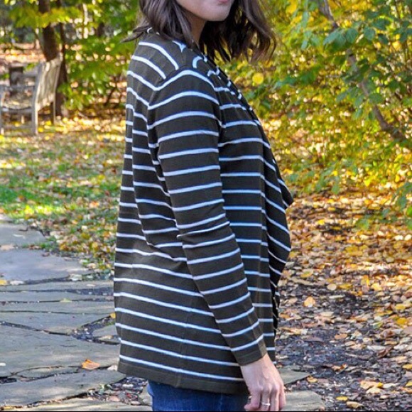 Striped Open Cardigan - Olive - Picture 2 of 4
